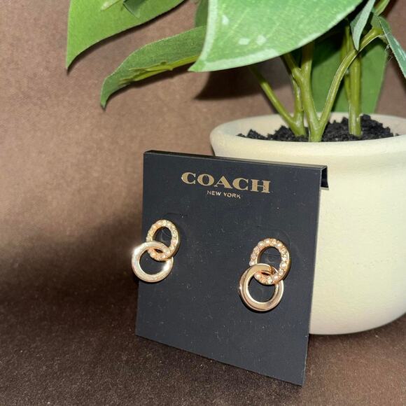 Coach Jewelry - COACH earrings Gold Tone Interlocking Circle Pavé Crystal Earrings